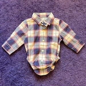 Janie and Jack red and blue plaid long sleeve Collared Onesie - 0-3M - NWT